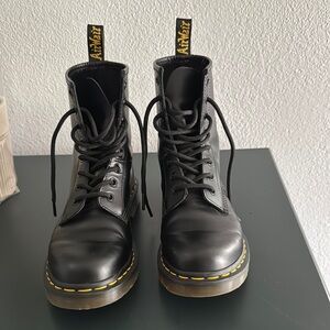 Dr. Martens Black Combat Boots with Signature Yellow Stitching